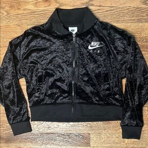 Nike Velour Track Full Zip Crop Jacket Youth Size Large Black- EUC